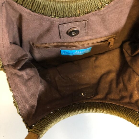 Blue Miami Green Brown Button Design Crochet Wood Circle Handles Boho Retro - Picture 4 of 5